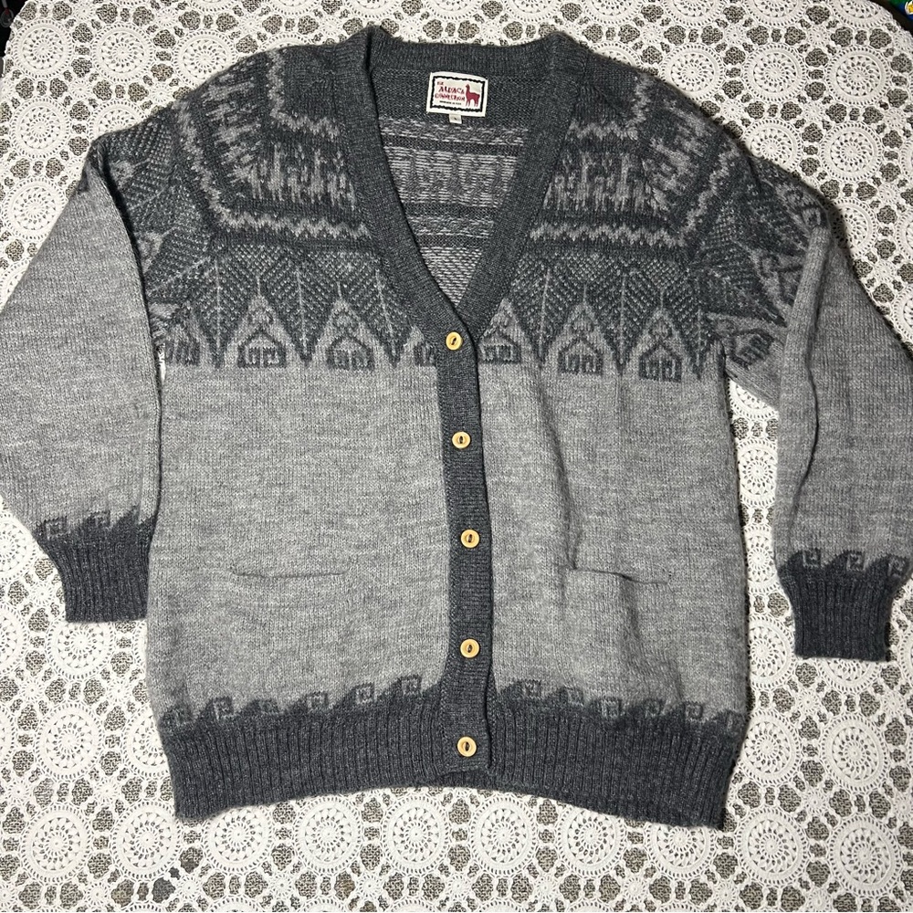 Gray Alpaca Wool Cardigan Sweater